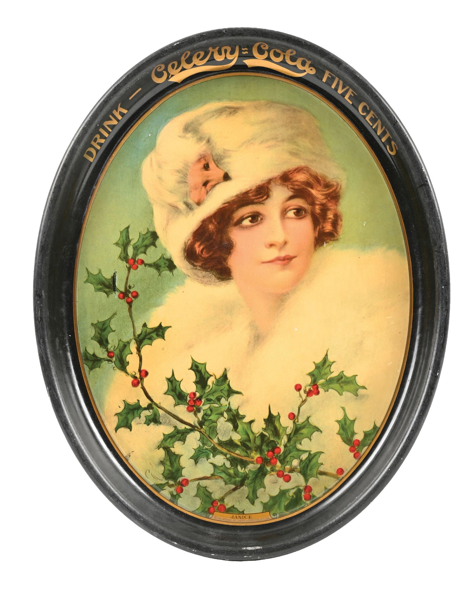 DRINK CELERY-COLA FIVE CENTS "JANICE" SODA FOUNTAIN SERVING TRAY (1 of 3)
