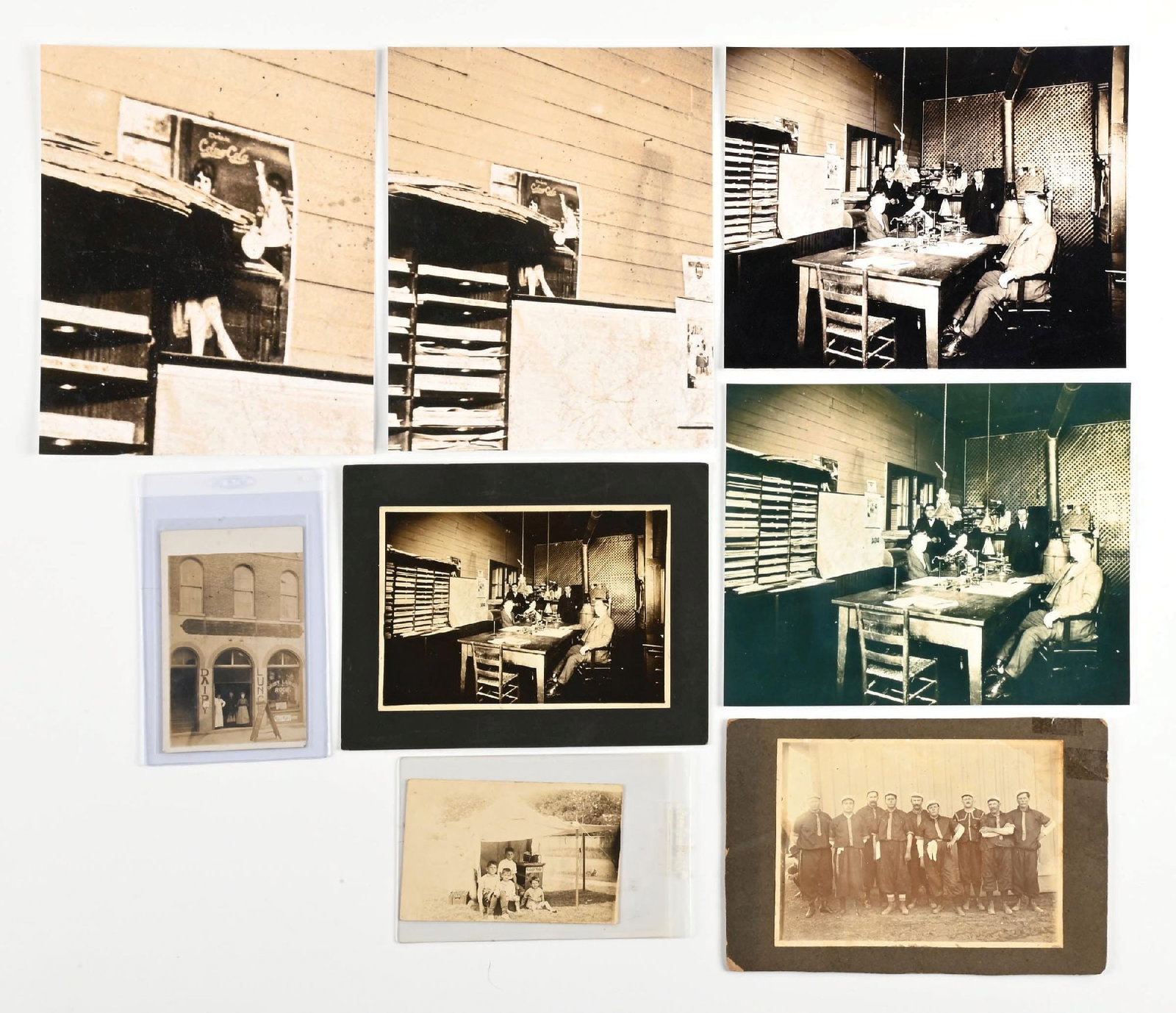 COLLECTION OF 8: VARIOUS ORIGINAL CELERY COLA B & W PHOTOS AND POSTCARDS: A nice collection of photos, cabinet cards, and postcards relating to Celery-Cola history. A wonderful instant collection. Condition: (Good). Dimensions: Largest: 10" x 8".