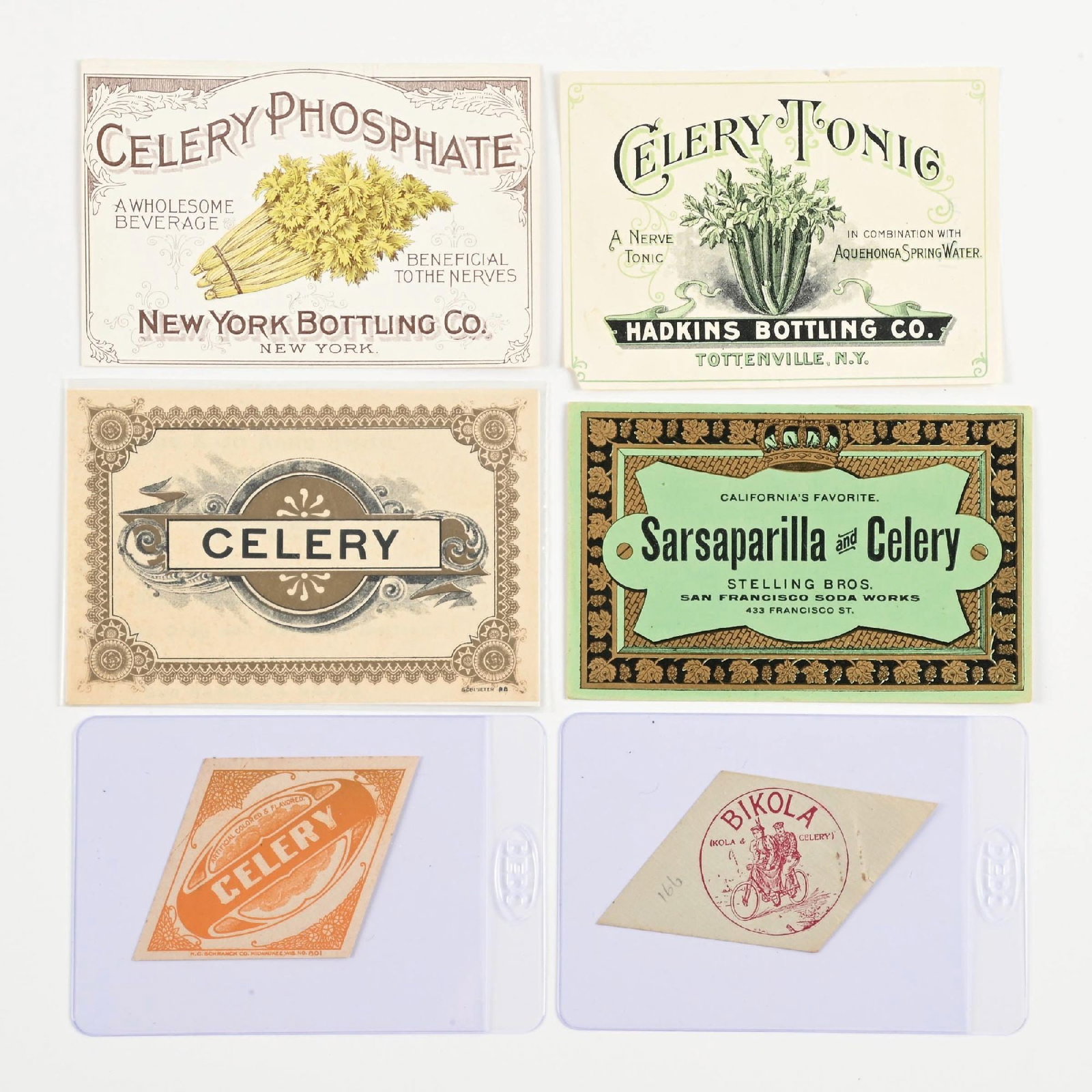 COLLECTION OF 6: C. 1890S-1910 CELERY COLA LABELS (1 of 2)