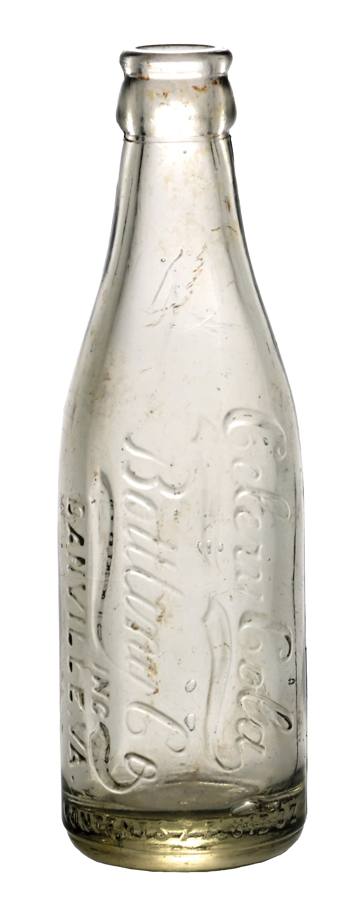 CELERY-COLA DANVILLE, VA CLEAR SCRIPT LAURENS GLASS WORKS BOTTLE: Celery-Cola Bottling Co. Danville Virginia. A great looking clear glass, full script logo from Celery-Cola of Danville made by Laurens Glass Works. CONDITION: The bottle is outstanding with no haze