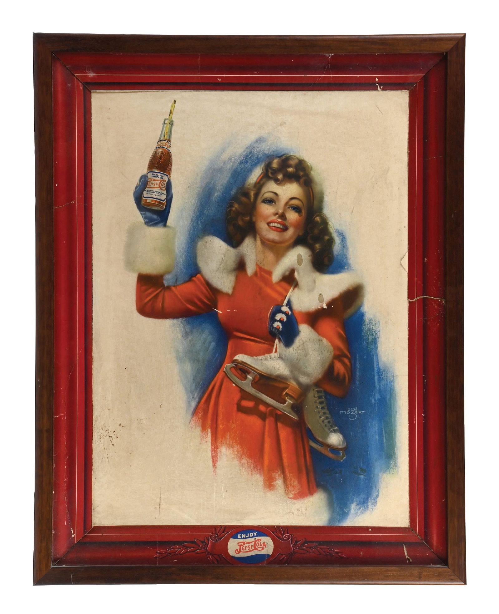 ENJOY PEPSI-COLA SELF-FRAMED ADVERTISING SIGN, PAINTED BY ZOE MOZERT (1 of 2)