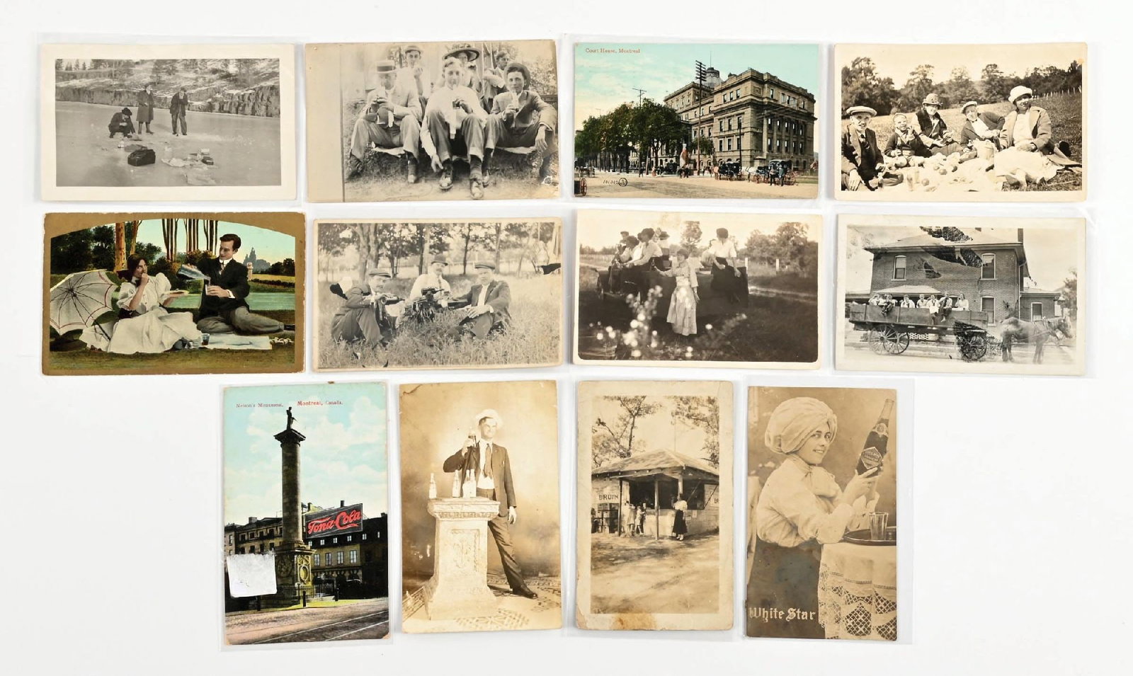 COLLECTION OF 12: VARIOUS VINTAGE SODA AND BOTTLE ADVERTISING POSTCARDS: A wonderful instant collection of twelve various soda pop advertising related post cards featuring many different brands. A lot of great historical content in these cards. Condition: (Very Good).