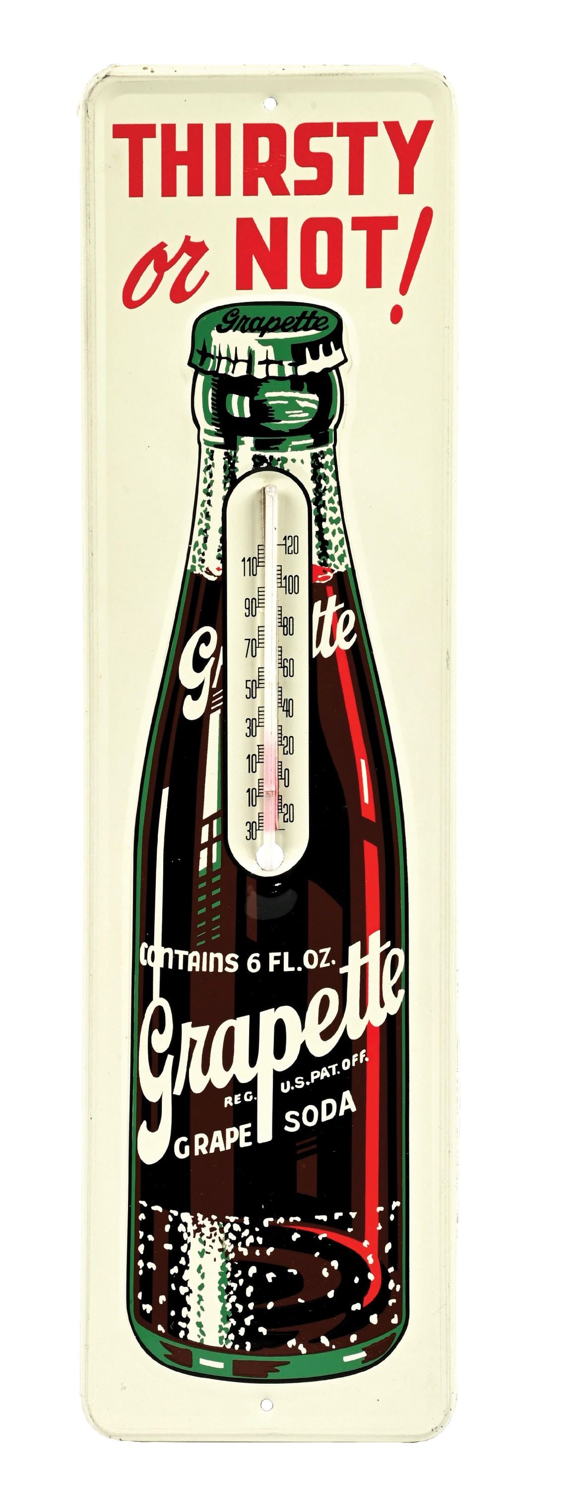 GRAPETTE SODA POP EMBOSSED TIN THERMOMETER (1 of 3)