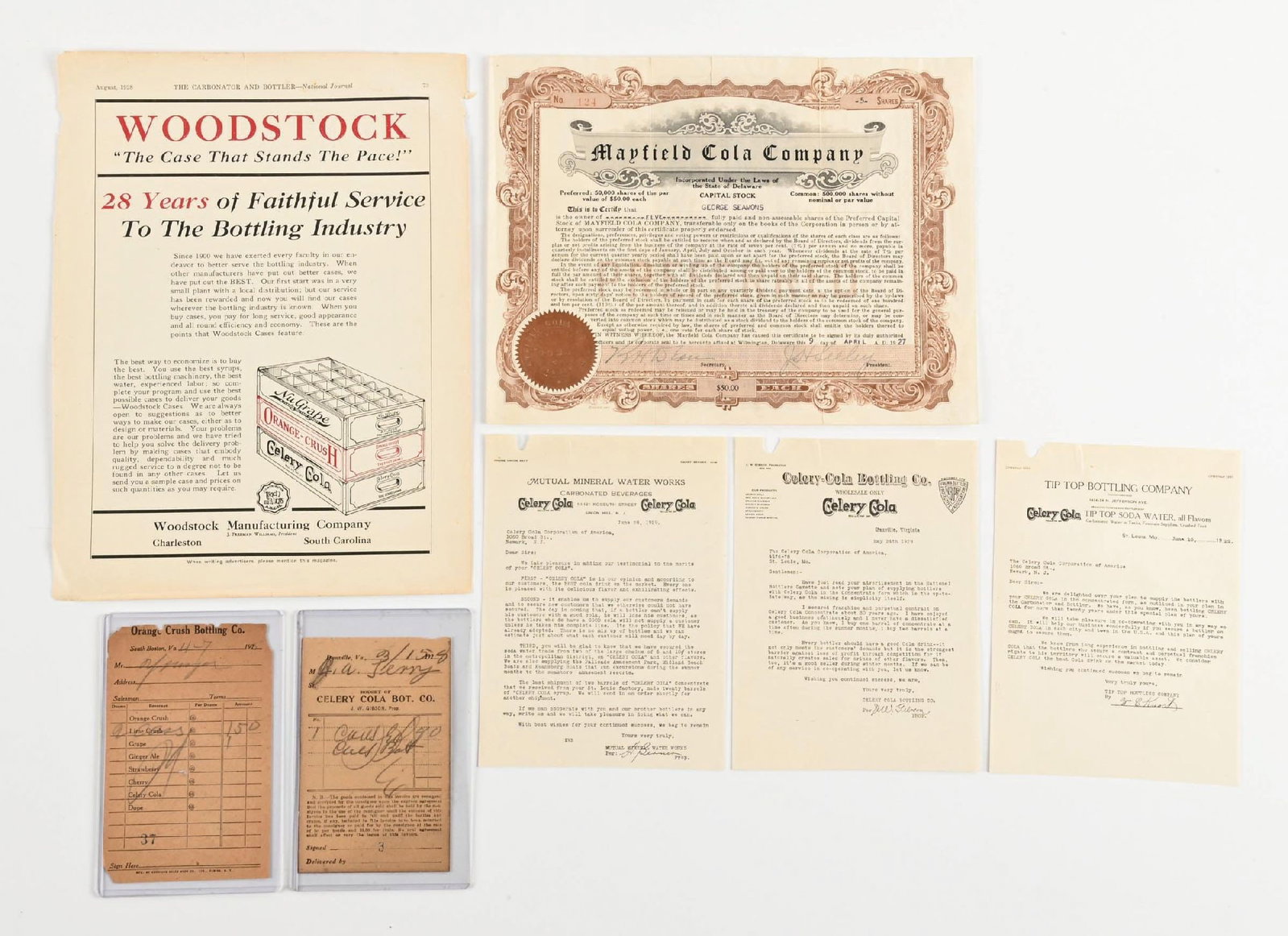 COLLECTION OF 7: C. 1920S VARIOUS CELERY COLA EPHEMERA (1 of 2)
