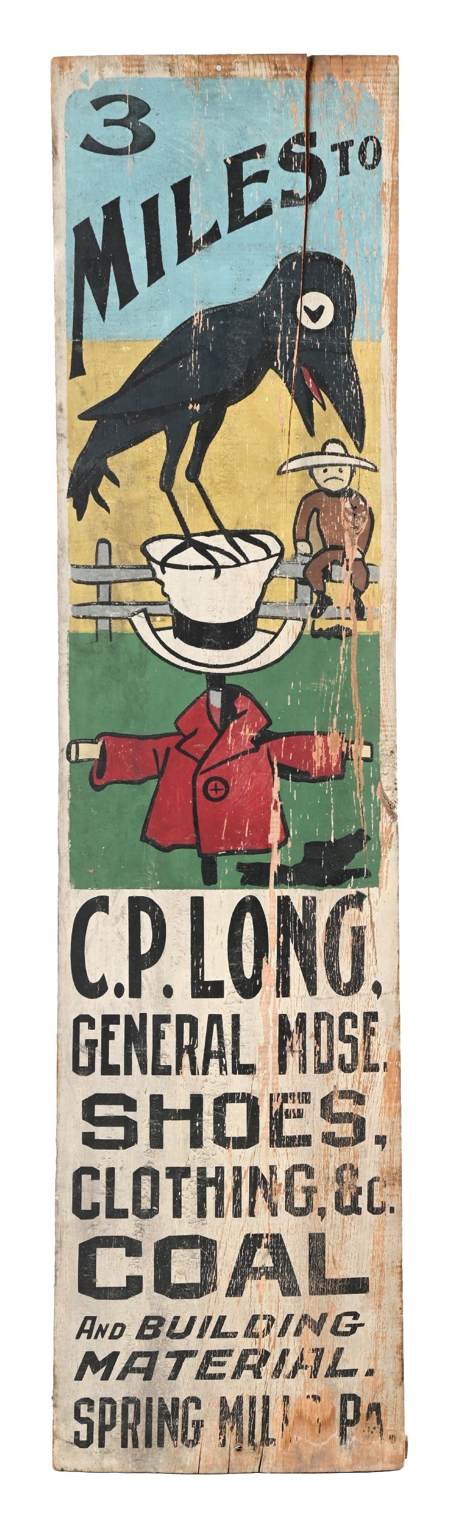 3 MILES TO C.P. LONG SHOES, CLOTHING, & COAL WOOD PAINTED WOOD ITHACA SIGN (1 of 2)