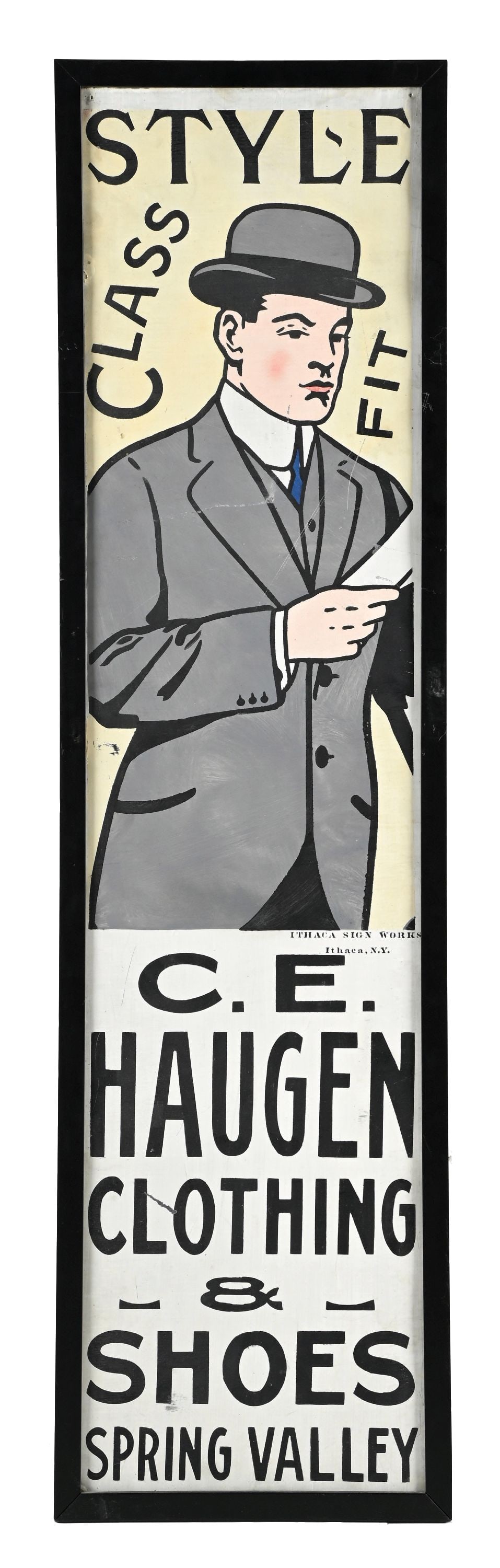 C.E. HAUGEN CLOTHING & SHOES FRAMED TIN ITHACA SIGN (1 of 3)