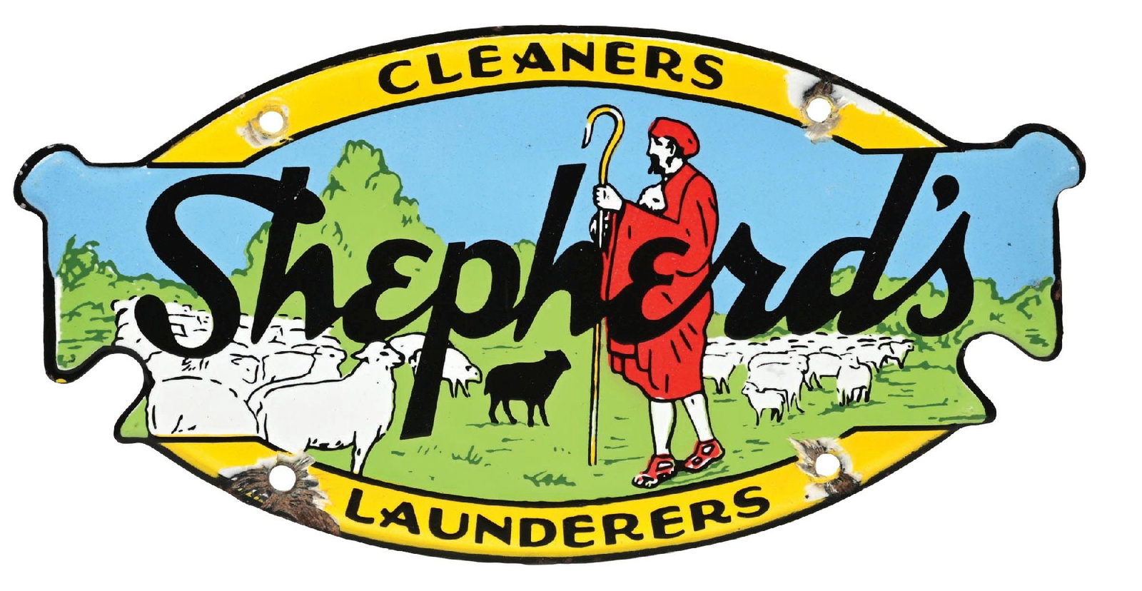 SHEPHERD'S CLEANERS & LAUNDERERS PORCELAIN SIGN AGS 86 (1 of 4)