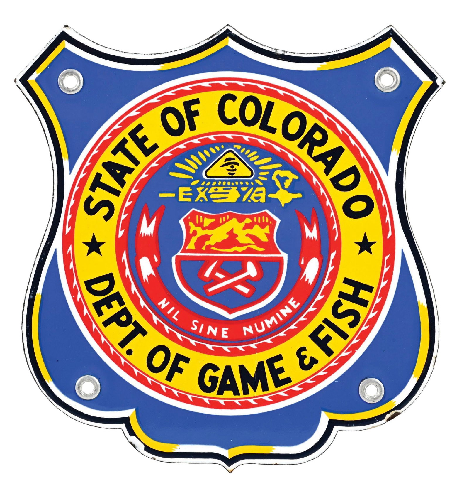 STATE OF COLORADO DEPARTMENT OF GAME & FISH PORCELAIN SHIELD SIGN (1 of 2)