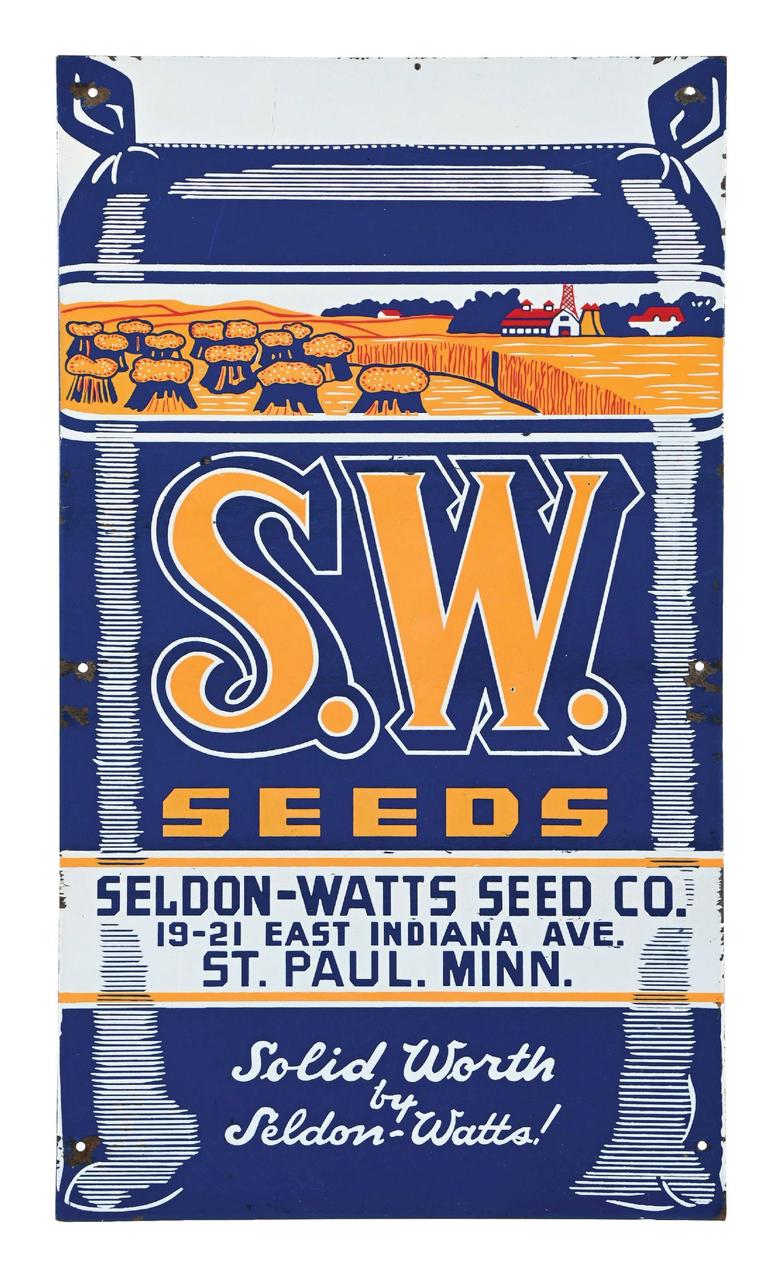 S.W. SEEDS PORCELAIN SIGN W/ FARM GRAPHIC (1 of 2)