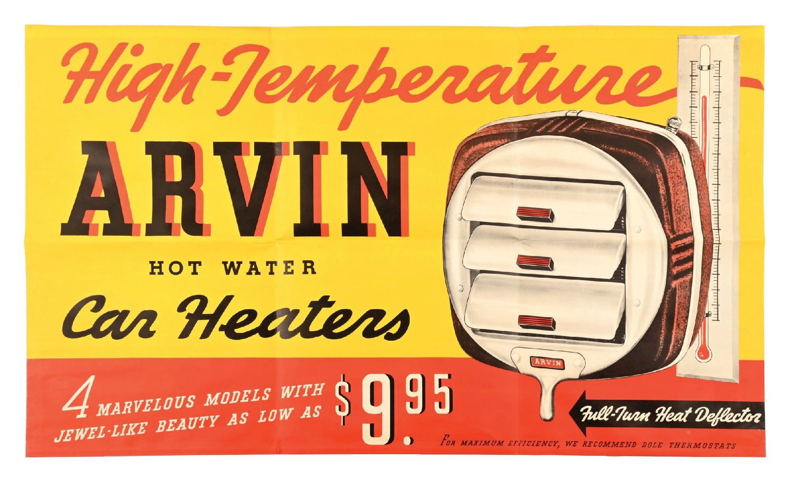 OUTSTANDING ARVIN CAR HEATERS N.O.S. DISPLAY BANNER W/ ORIGINAL SHIPPING BOX (1 of 3)