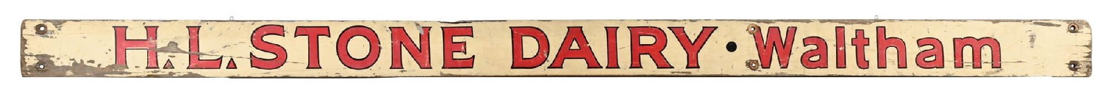 H. L. STONE DAIRY WALTHAM, MASSACHUSETTS HAND PAINTED WOOD SIGN (1 of 2)