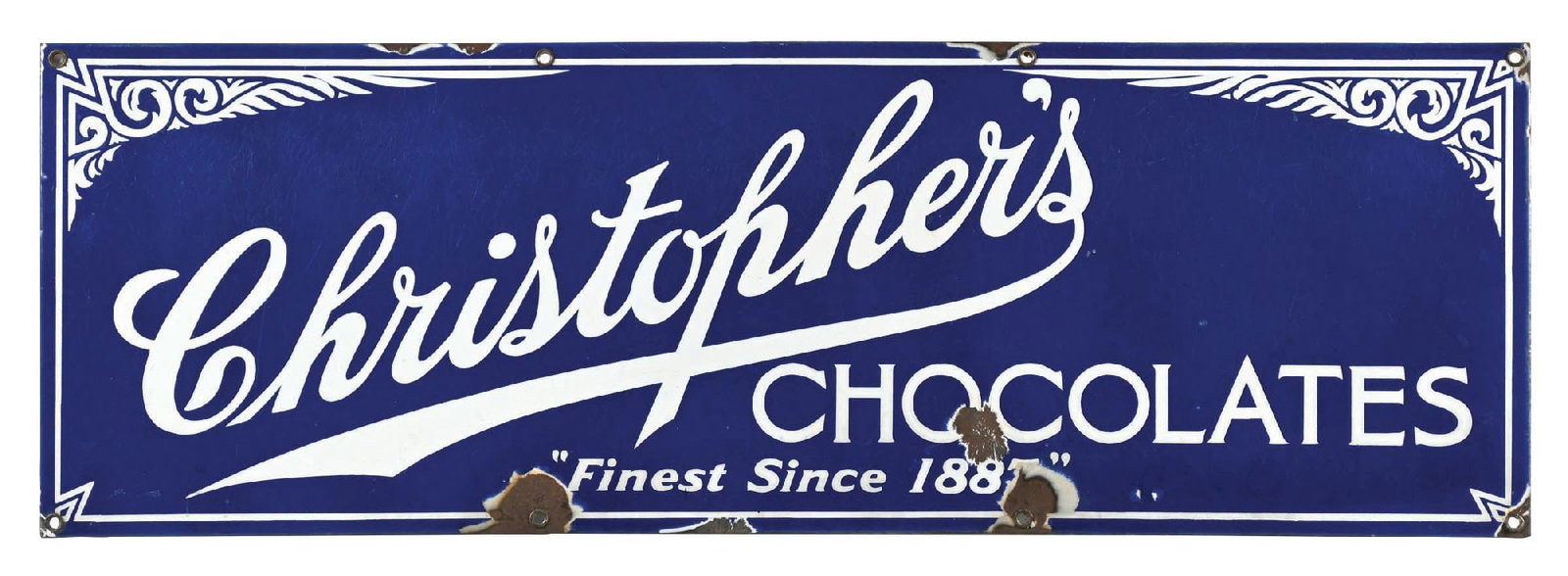 CHRISTOPHER'S CHOCOLATES "FINEST SINCE 1887" PORCELAIN SIGN (1 of 2)