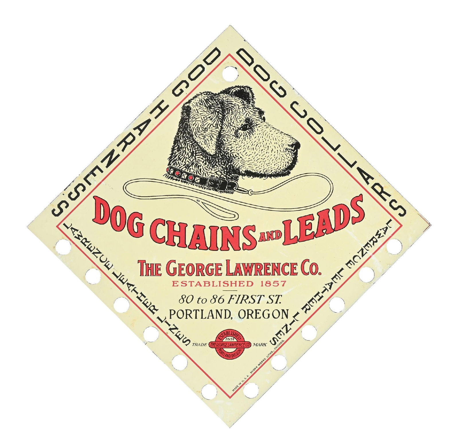 DOG CHAINS AND LEADS BY GEORGE LAWRENCE CO. METAL STORE DISPLAY SIGN (1 of 3)