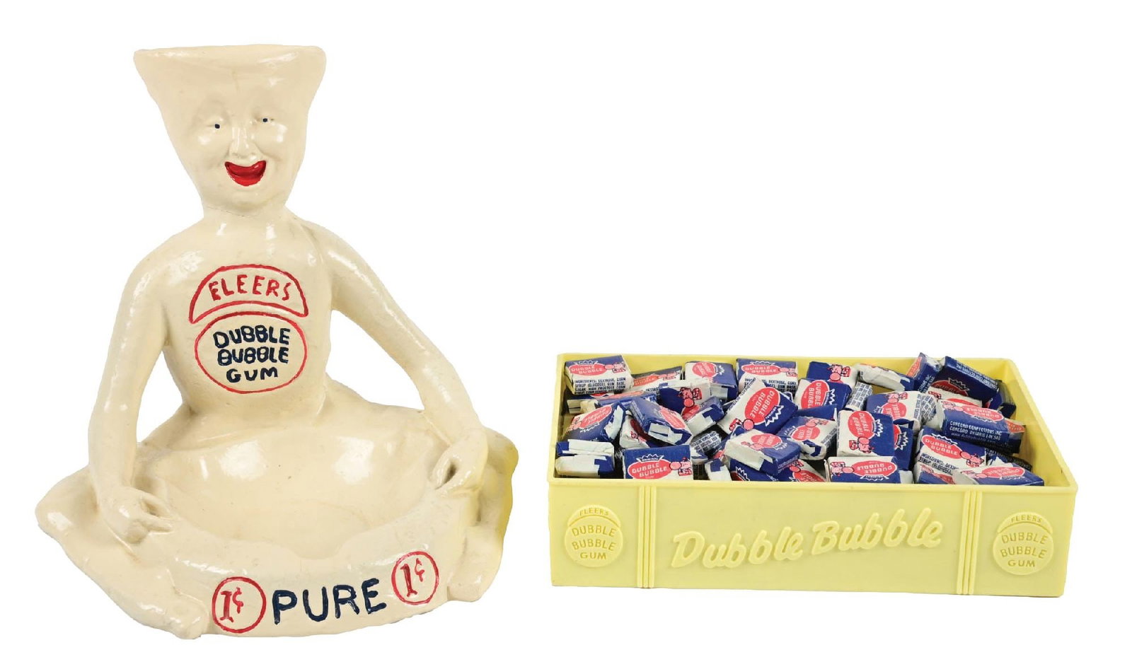 1¢ FLEERS DOUBLE BUBBLE GUM FIGURAL STORE DISPLAY W/ BUBBLE GUM TRAY (1 of 4)