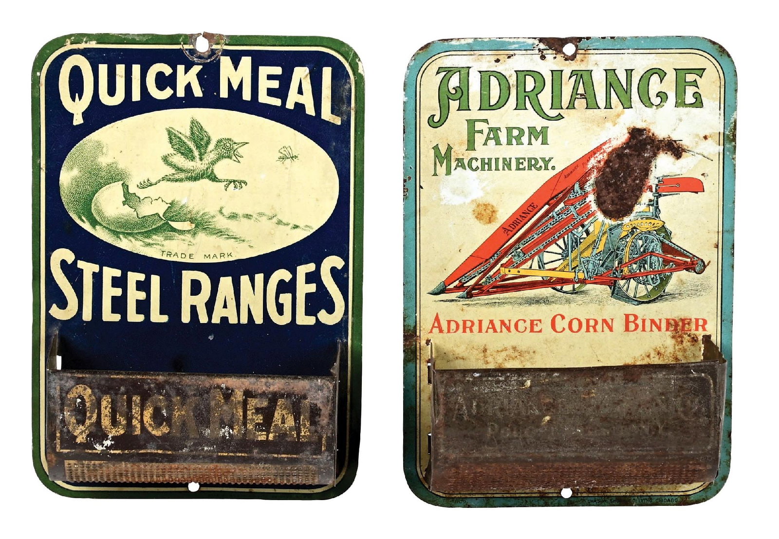 COLLECTION OF 2: QUICK MEAL STEEL RANGES AND ADRIANCE FARM MACHINERY TIN MATCH HOLDER & STRIKERS (1 of 2)