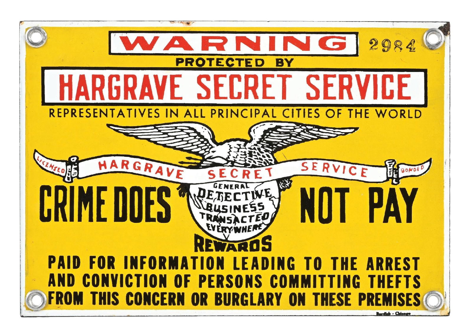 HANGRAVE SECRET SERVICE PORCELAIN SIGN (1 of 3)