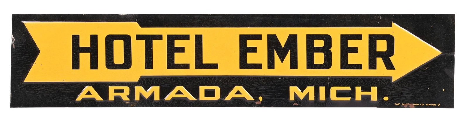 HOTEL EMBER ARMADA MICHIGAN EMBOSSED TIN DIRECTIONAL STRIP SIGN (1 of 3)