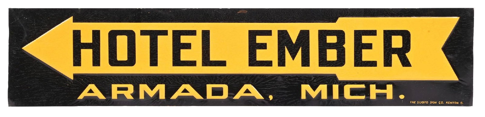 HOTEL EMBER ARMADA MICHIGAN EMBOSSED TIN DIRECTIONAL STRIP SIGN (1 of 3)
