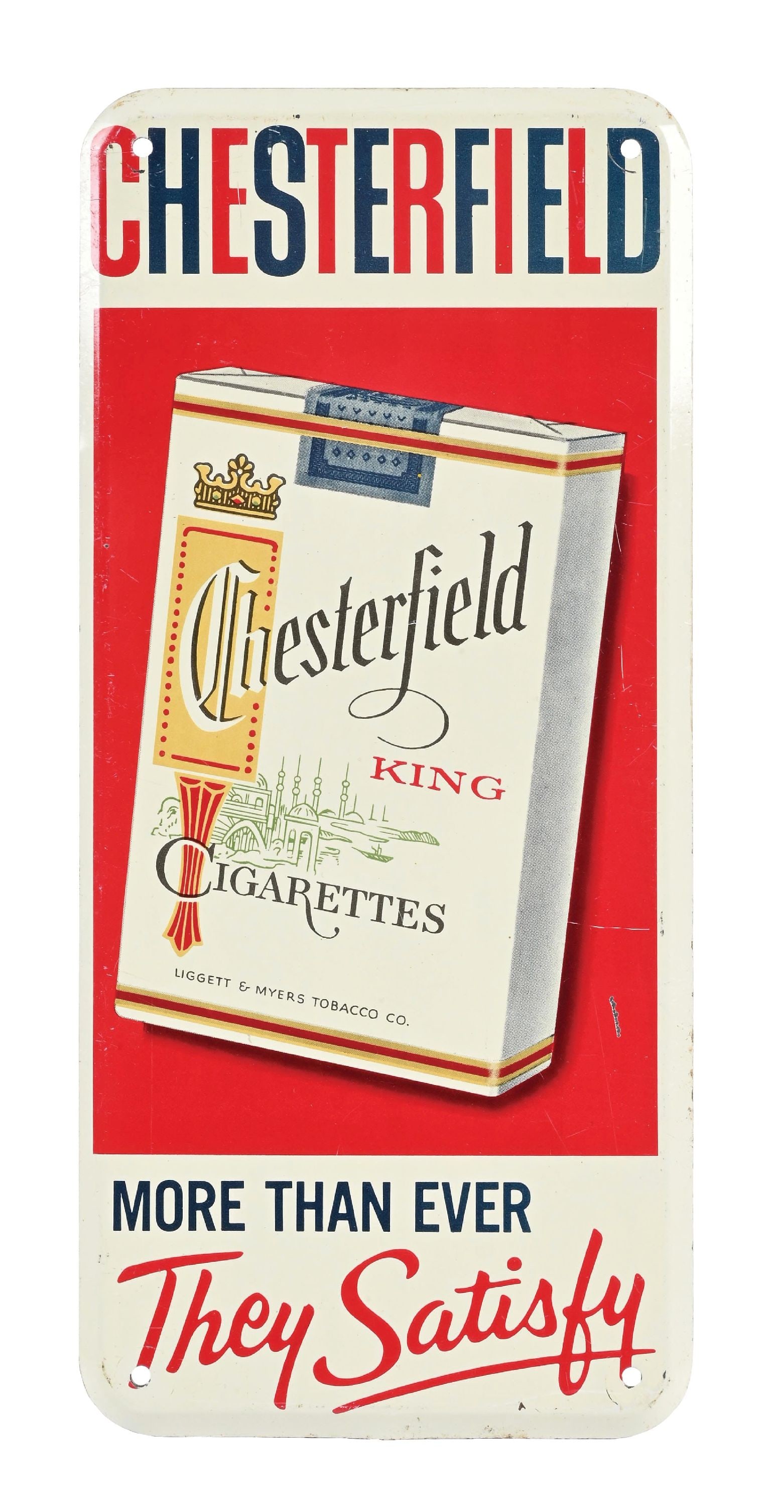 CHESTERFIELD CIGARETTES TIN PALM PRESS SIGN (1 of 2)