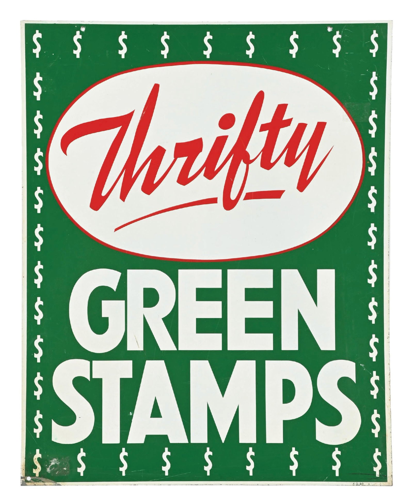 THRIFTY GREEN STAMPS TIN TRADING PROGRAM SIGN (1 of 3)