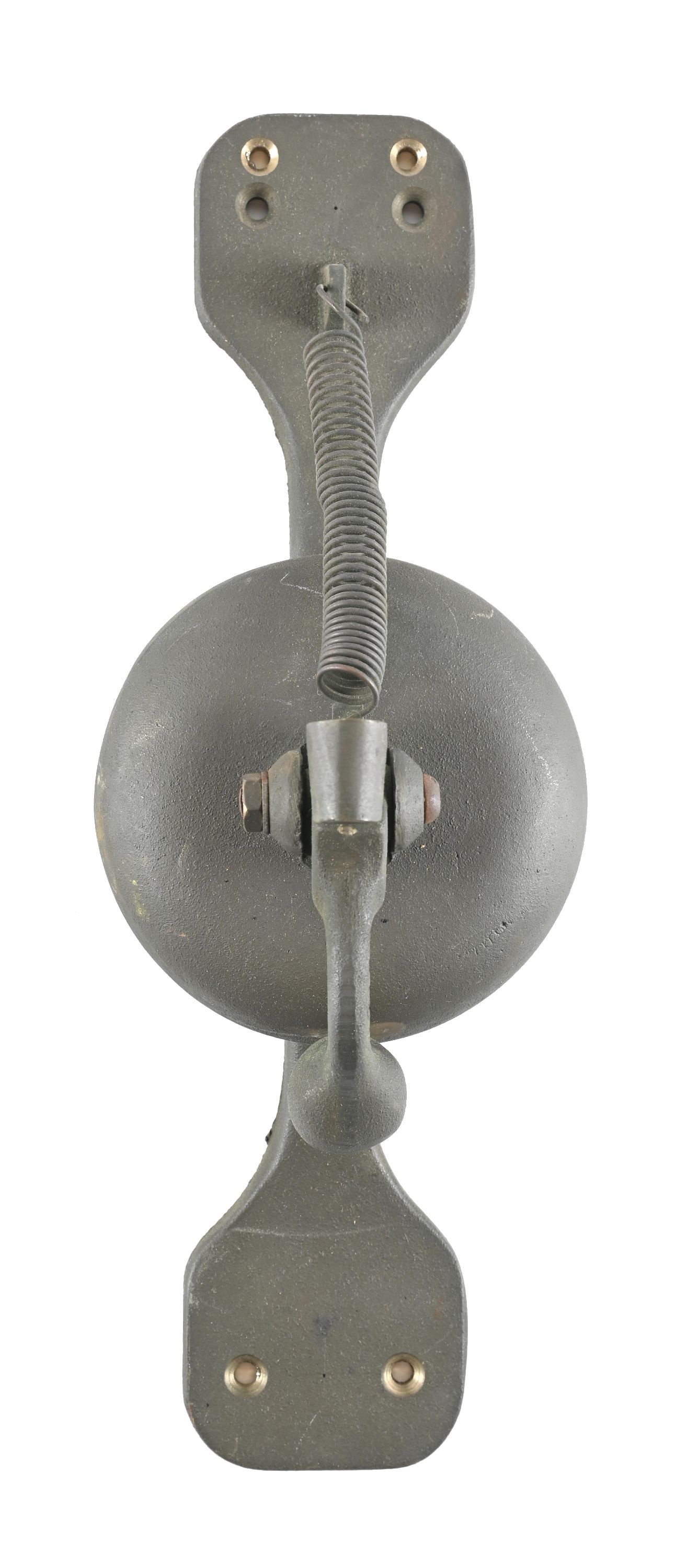 SAN FRANCISCO MUNICIPAL RAILWAY (MUNI) CAR BELL: A bronze and cast iron San Francisco cable car bell, nicely embossed with "MUNI RY" on the inside of the bell. Condition: (8.0). Dimensions: 12" x 4 - 1/2" x 4".
