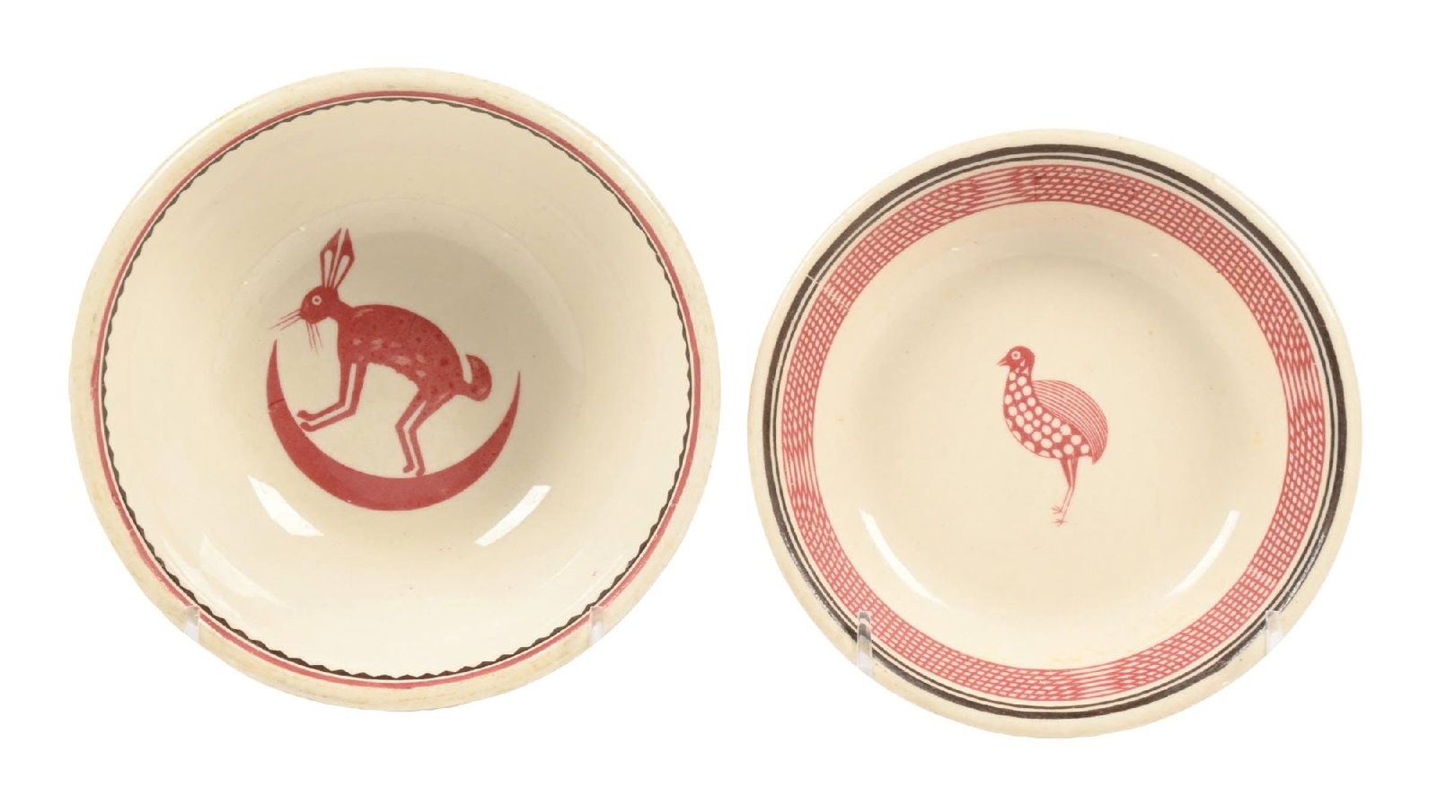 LOT OF 2: SANTA FE DINING CAR CHINA: (A) A bowl in the Mimbreno pattern. Backstamp reads “ Made Expressly For Santa Fe Dining Car Service” along with the Old Ivory Syracuse logo. There is also a code “Y-7” on the