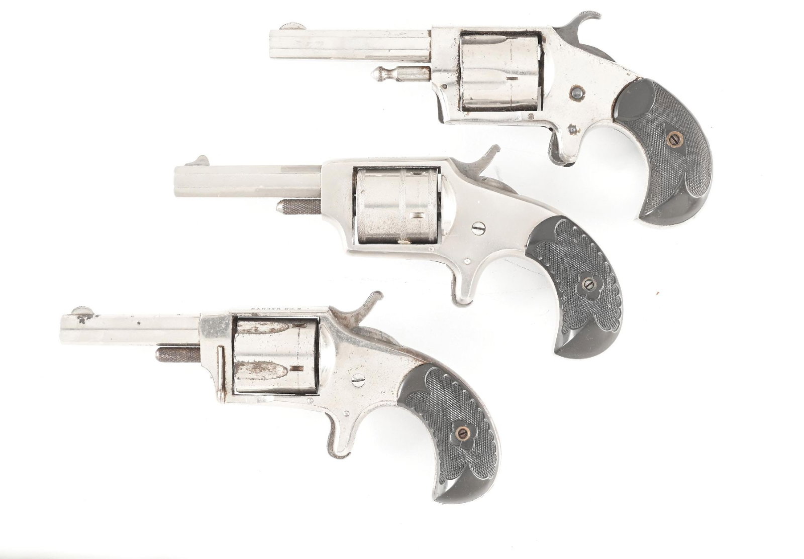 (A) LOT OF (3) HOPKINS & ALLEN 19TH CENTURY SPUR TRIGGER POCKET REVOLVERS.: Famed Guns & Ammo staff writer Phil Spangenberger was the cowboy shooting writing guru for over 40 years. He wrote an article entitled "SPUR TRIGGERS SIZZLIN SPITFIRES of the OLD WEST" in the June 199
