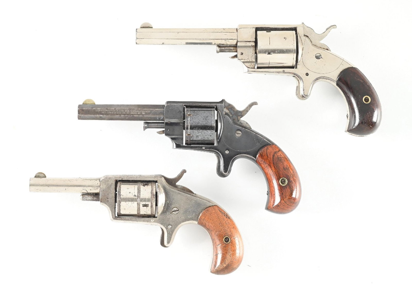 (A) LOT OF (3) 19TH CENTURY SPUR TRIGGER POCKET REVOLVERS.: Famed Guns & Ammo staff writer Phil Spangenberger was the cowboy shooting writing guru for over 40 years. He wrote an article entitled "SPUR TRIGGERS SIZZLIN SPITFIRES of the OLD WEST" in the June 199