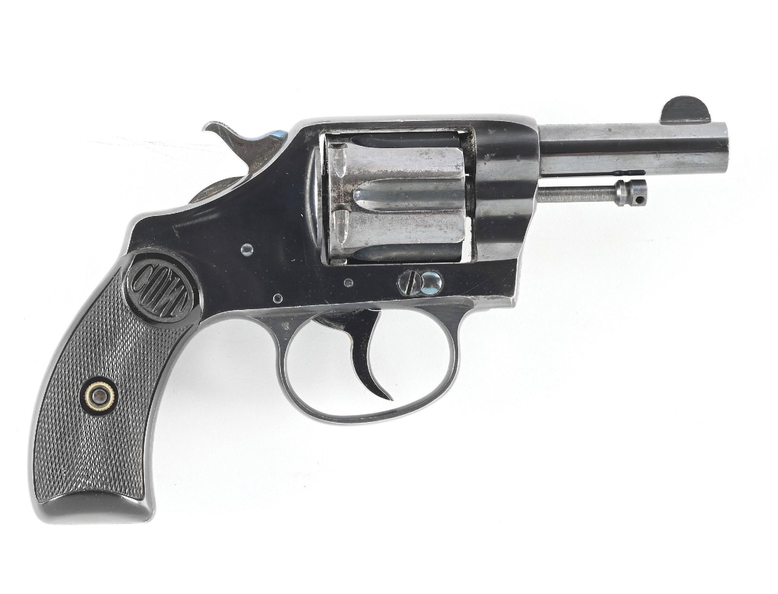 (C) HIGH CONDITION COLT NEW POCKET DOUBLE ACTION REVOLVER.: Dates to 1899. The three line Colt barrel legend has the Nov. 5 1888 patent date. Finish is the spectacular high polish early Colt blue with nitre blue screws, hammer and trigger. Early gun features t