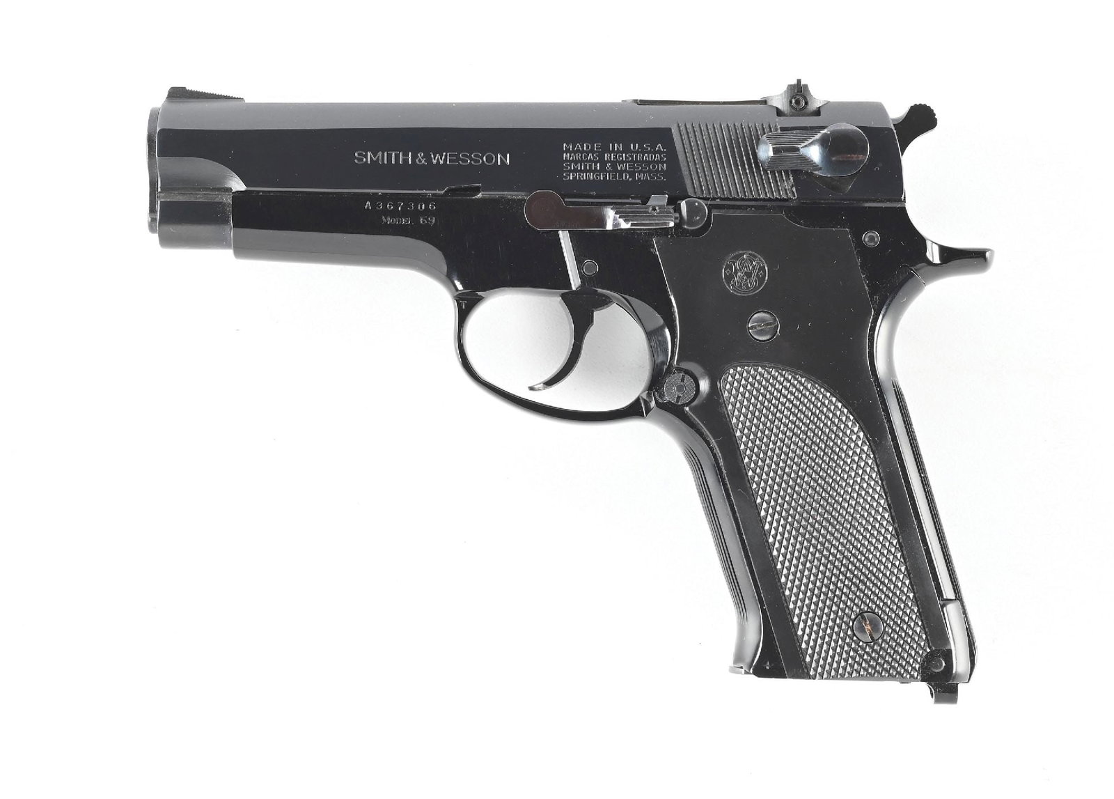 (M) SMITH & WESSON MODEL 59 SEMI-AUTOMATIC PISTOL WITH BOX. (1 of 3)