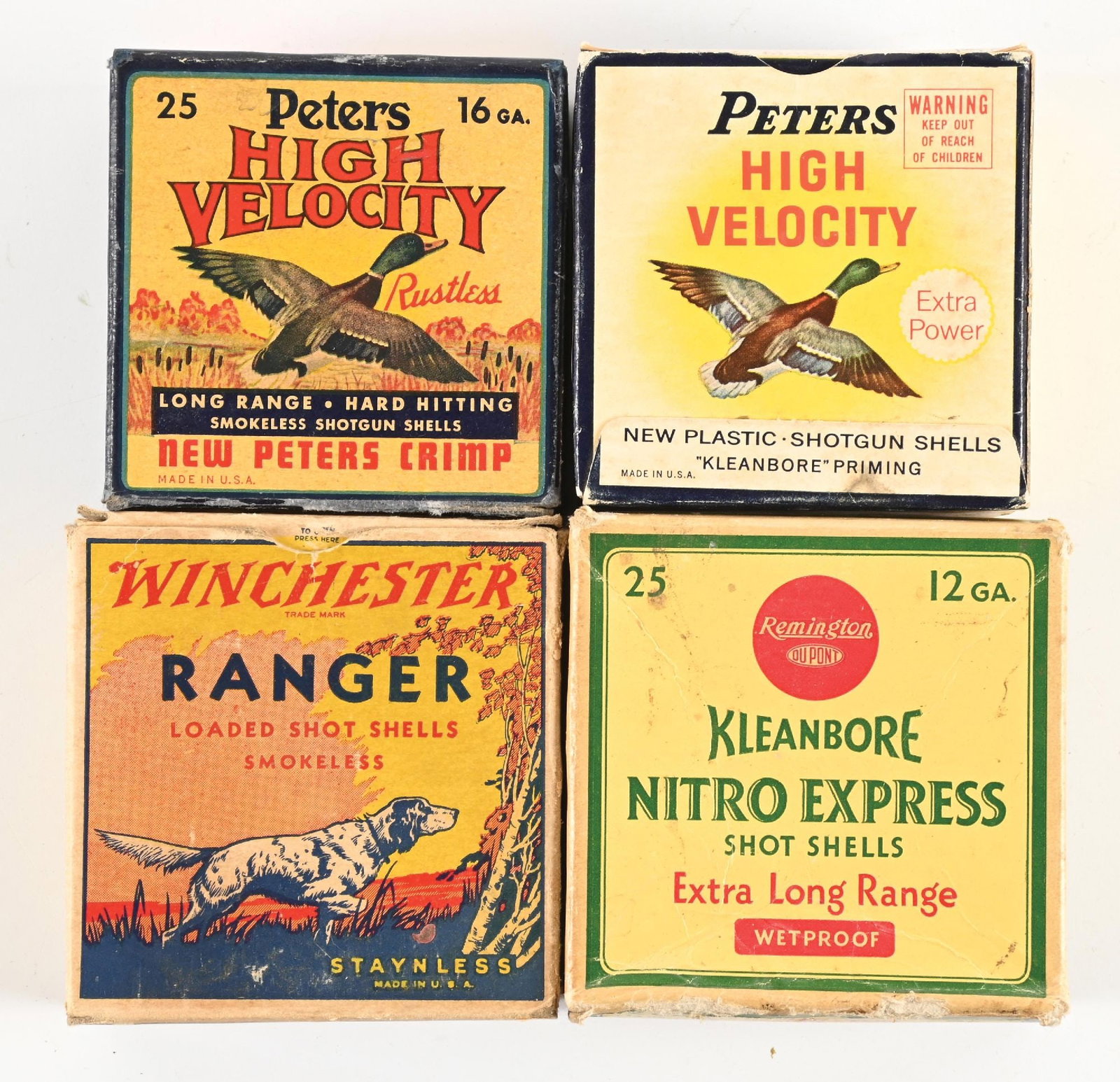 LOT OF (4) COLLECTABLE SHOTGUN AMMUNITION BOXES. (1 of 1)