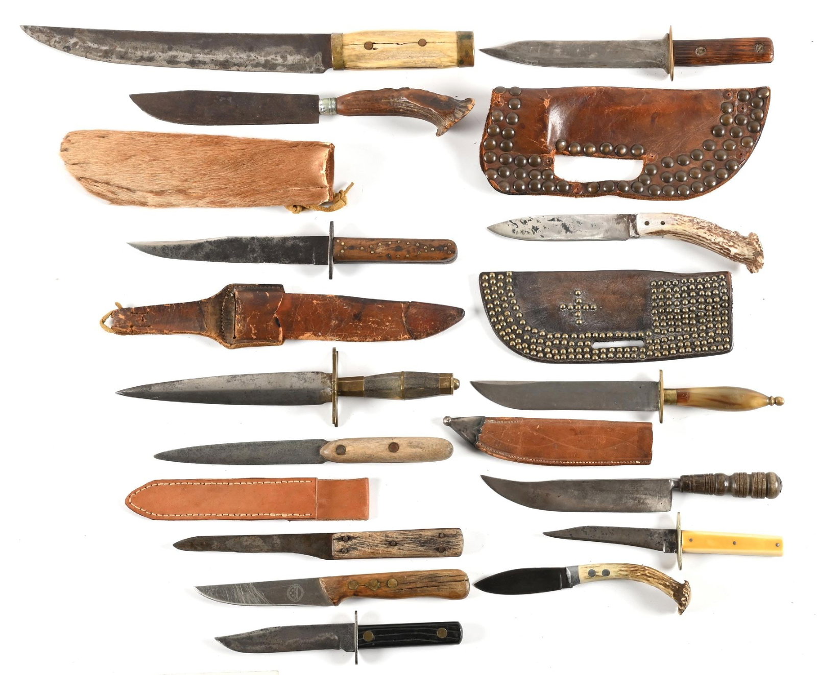 LOT OF 14: FRONTIER STYLE KNIVES. (1 of 1)