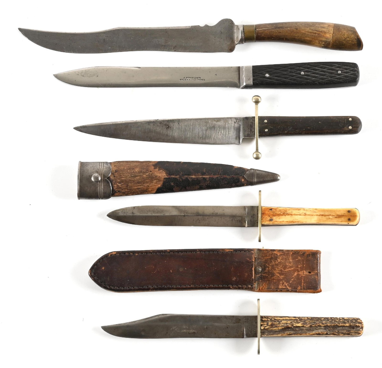 LOT OF 5: 19TH CENTURY SHEFFIELD AND J. RUSSELL & CO. KNIVES. (1 of 1)