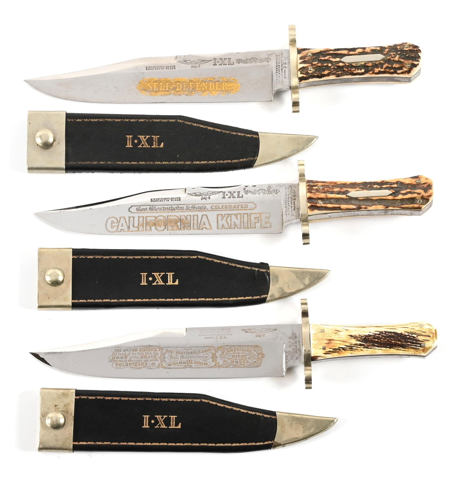 LOT OF 3: GEORGE WOSTENHOLM COMMEMORATIVE BOWIE KNIVES. (1 of 2)