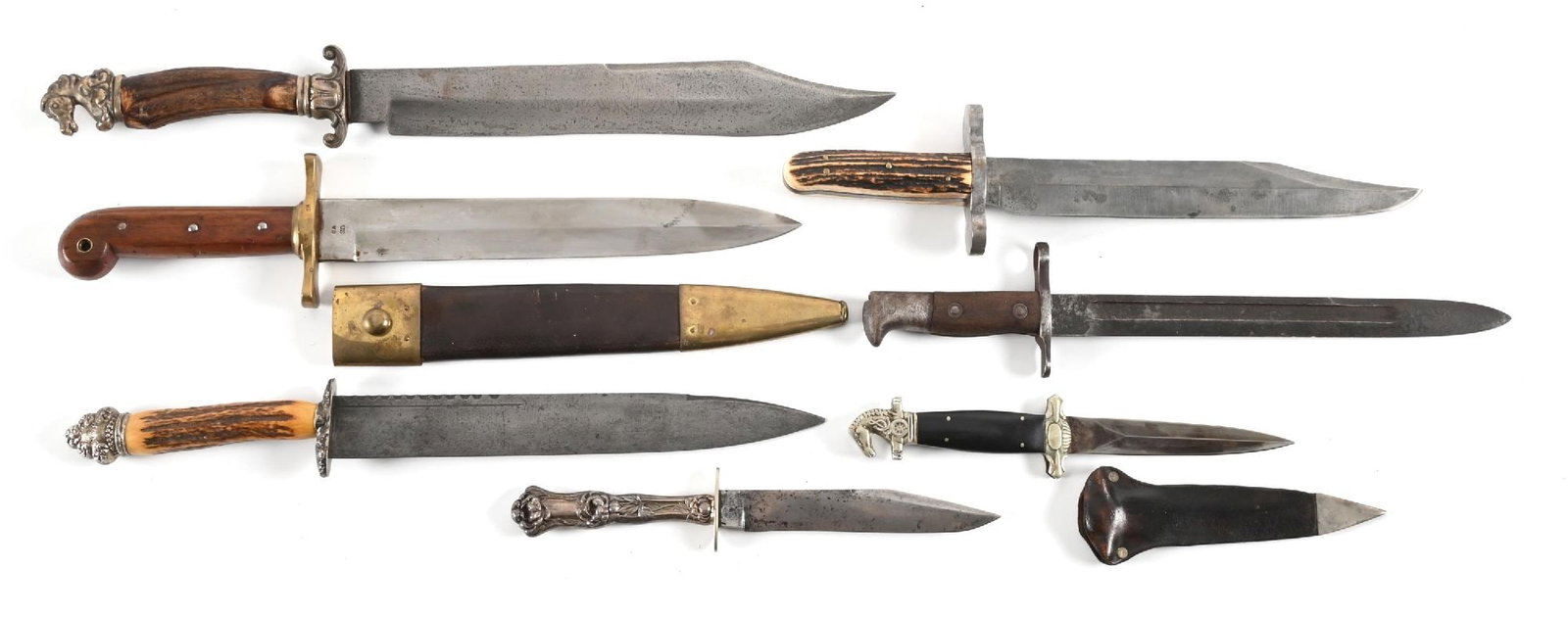 LOT OF 7: ANTIQUE STYLE BOWIE KNIVES. (1 of 1)