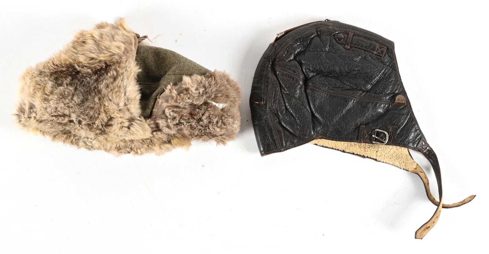 LOT OF 2: GERMAN WWII LUFTWAFFE FLIGHT CAP AND HEER WINTER CAP. (1 of 2)