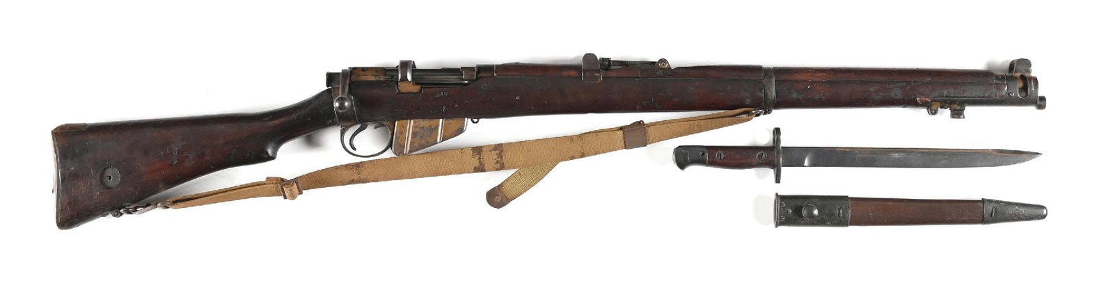 (C) ENFIELD SHTLE MK III BOLT ACTION RIFLE WITH TROPICAL PAINT. (1 of 2)