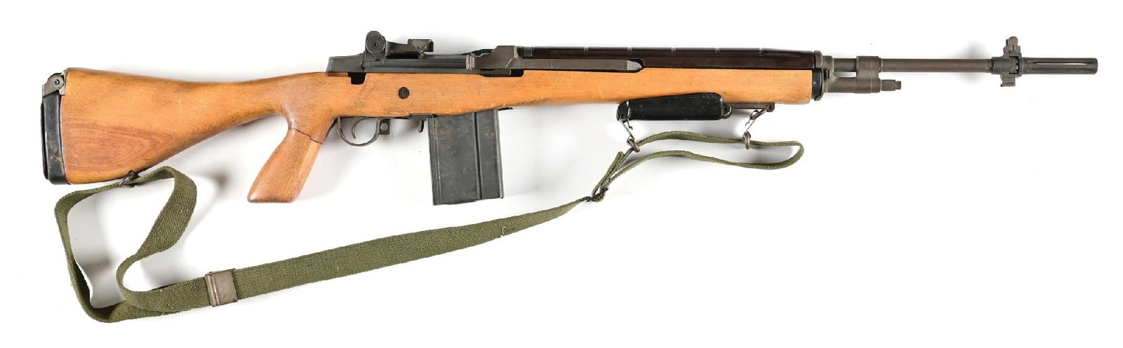 (M) POLYTECH M-14S SEMI-AUTOMATIC RIFLE: Semi-automatic Chinese copy of the M14 imported circa early 1990s. GI profile parkerized barrel fitted with a replacement GI flash hider with bayonet lug. Protected blade front sight and aperture rear