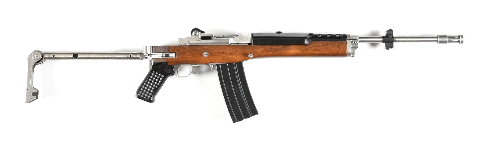 (M) RUGER MINI-14 SEMI-AUTOMATIC RIFLE WITH DESIRABLE FOLDING STOCK. (1 of 2)