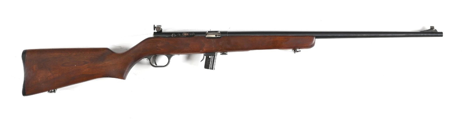 (C) HARRINGTON & RICHARDSON MODEL 165 REISING LEATHERNECK SEMI-AUTOMATIC RIFLE: This is an early post-war commercial magazine fed semi automatic rifle built to resemble a military style for the .22 cartridge. Based on the USMC model l65 training rifle, H&R used the name "Leathern