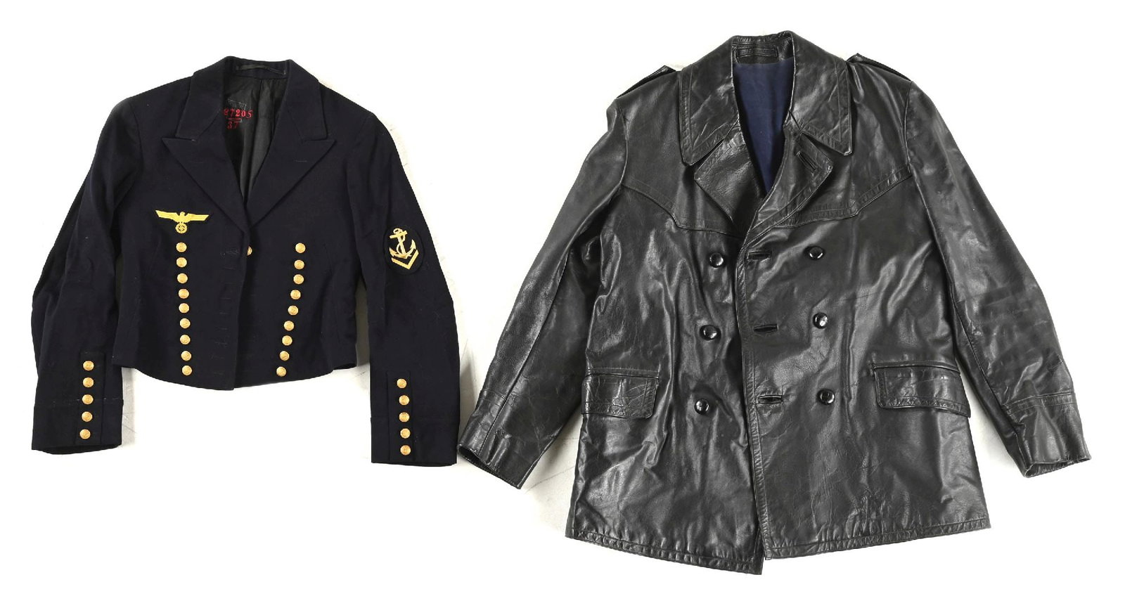 LOT OF 2: GERMAN WWII KRIEGSMARINE TUNIC AND LEATHER JACKET. (1 of 2)