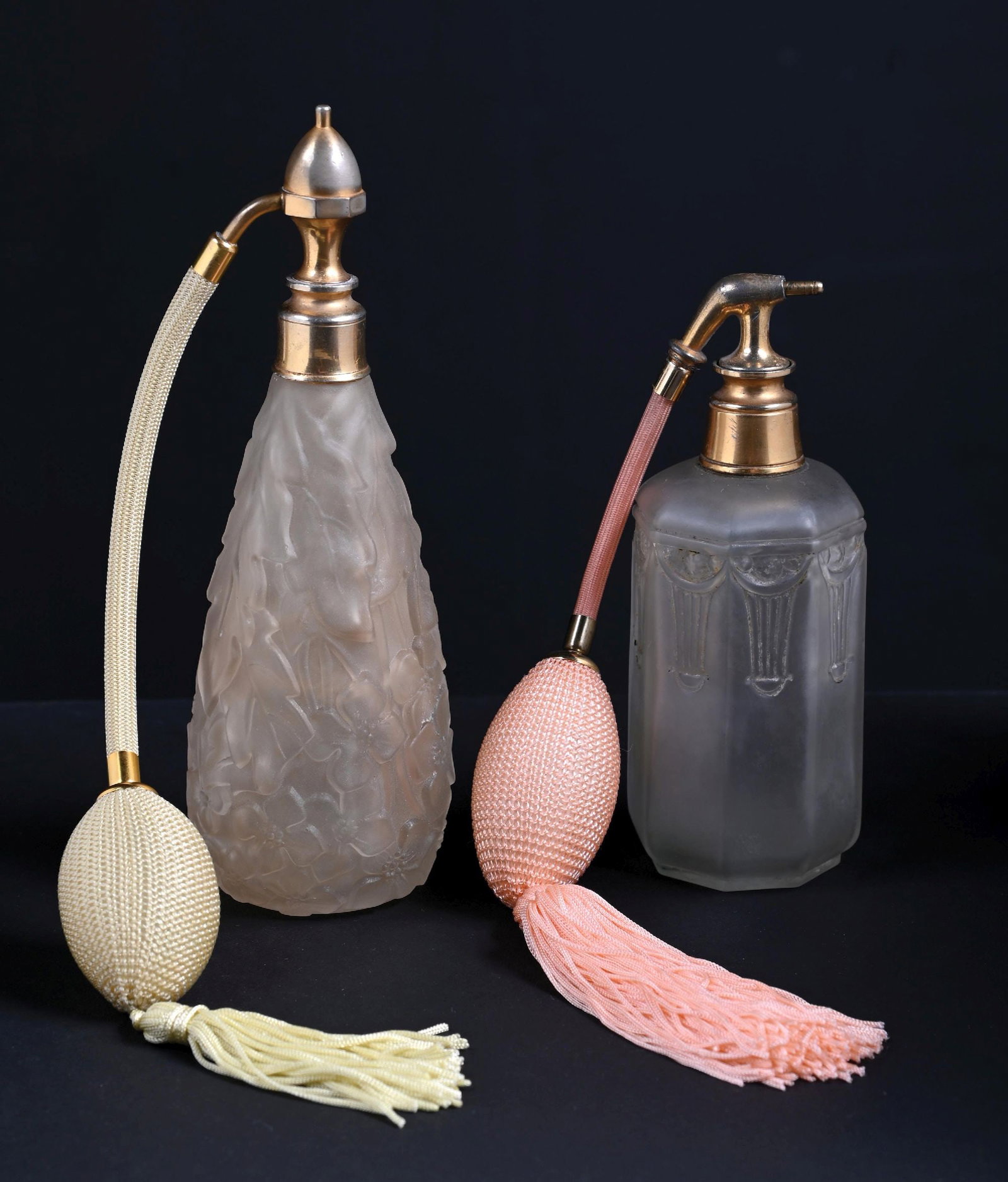 LOT OF 2: FROSTED GOLD TOPPED PERFUMES WITH ATOMIZERS (1 of 5)
