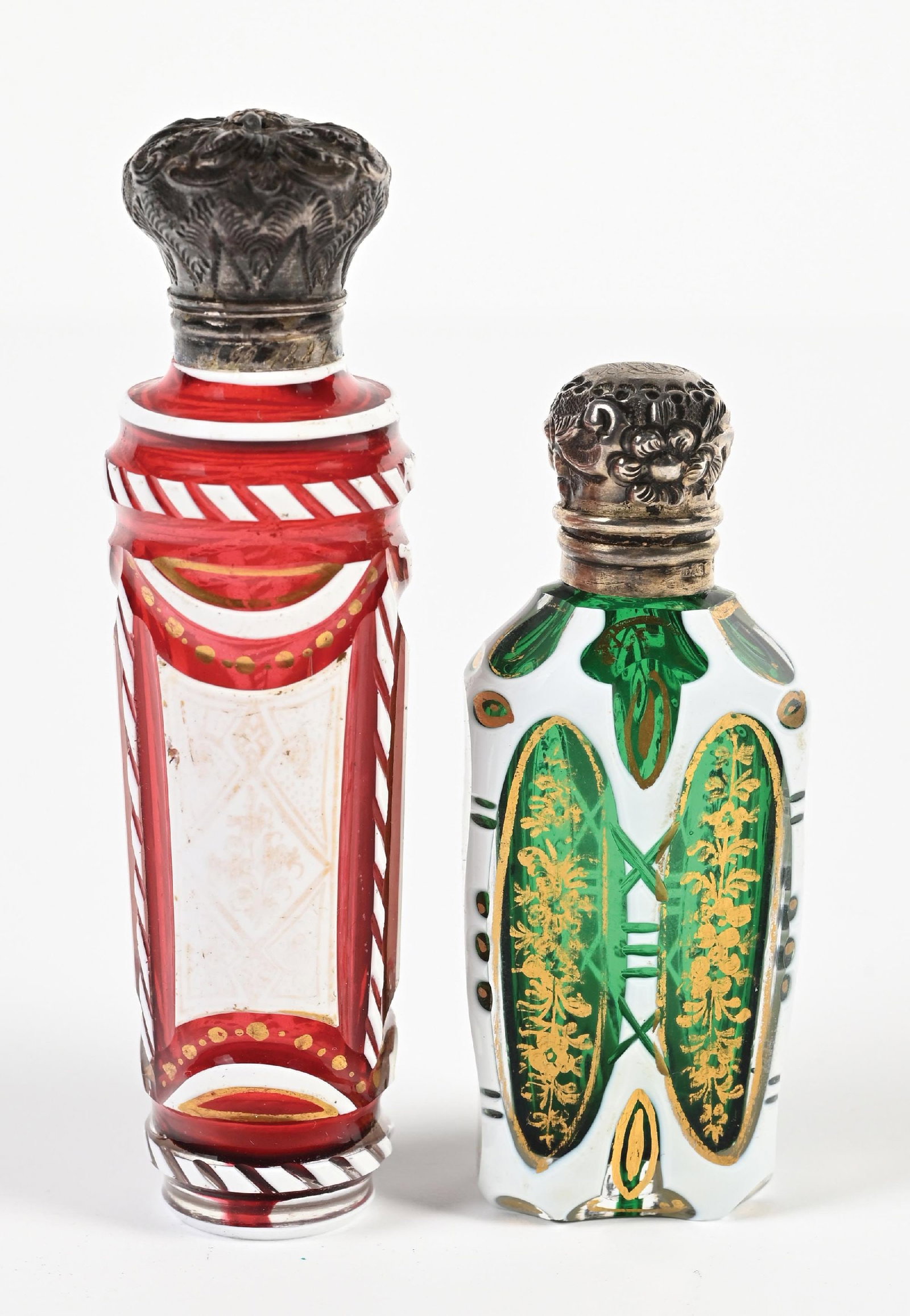 LOT OF 2: BOHEMIAN OVERLAY GLASS PERFUME BOTTLES (1 of 5)