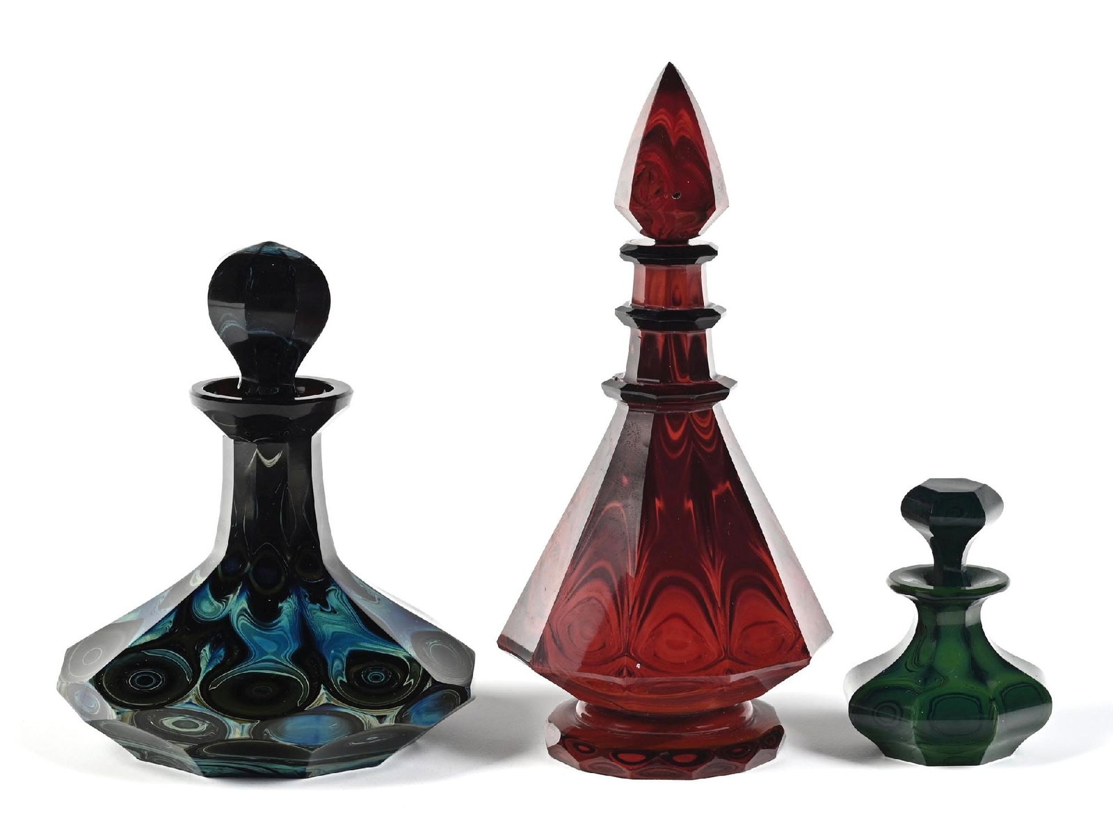 LOT OF 3: BOHEMIAN LITHYALIN PERFUME BOTTLES (1 of 4)