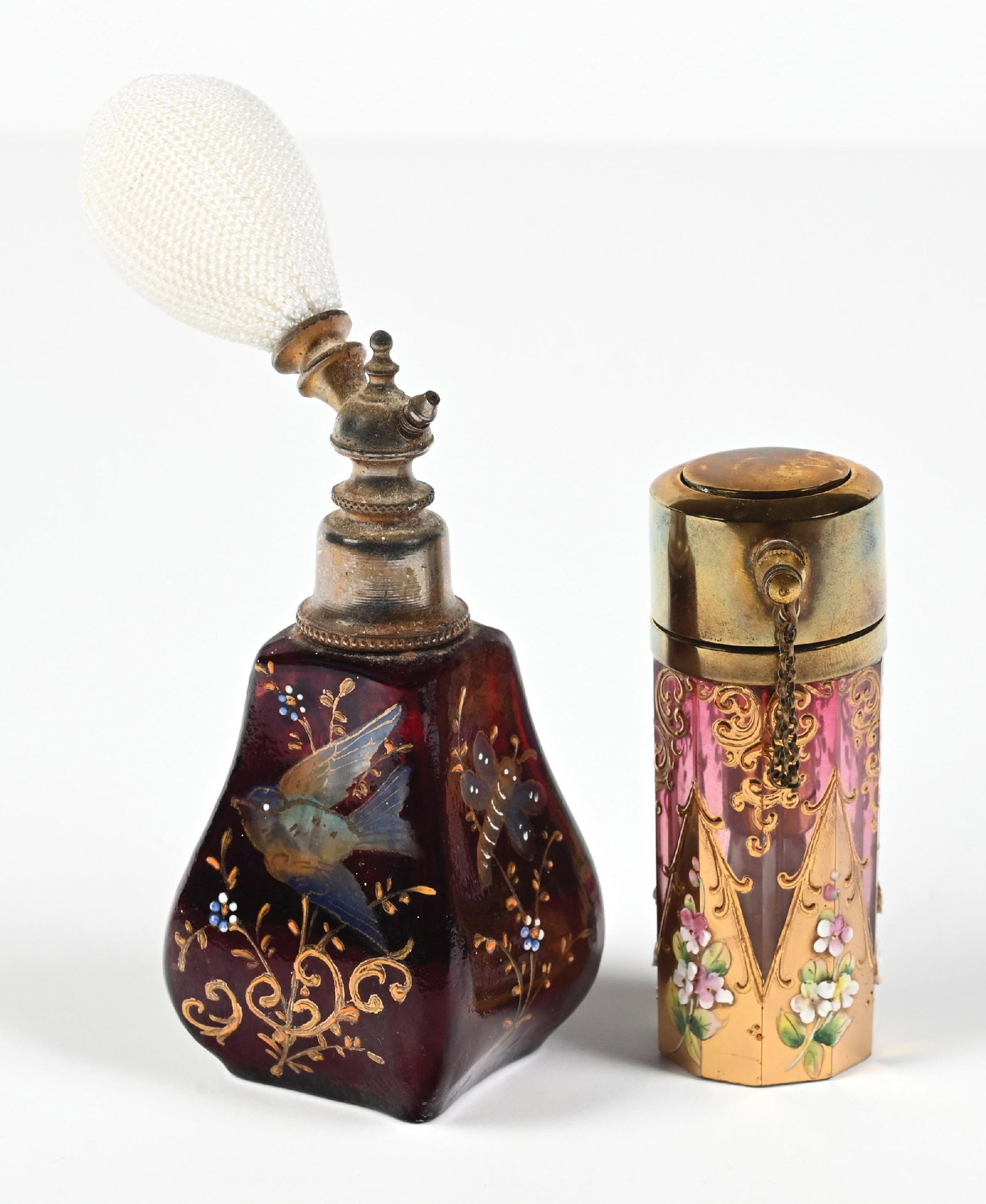 LOT OF 2: BOHEMIAN RUBY RED GLASS PERFUME BOTTLES (1 of 5)