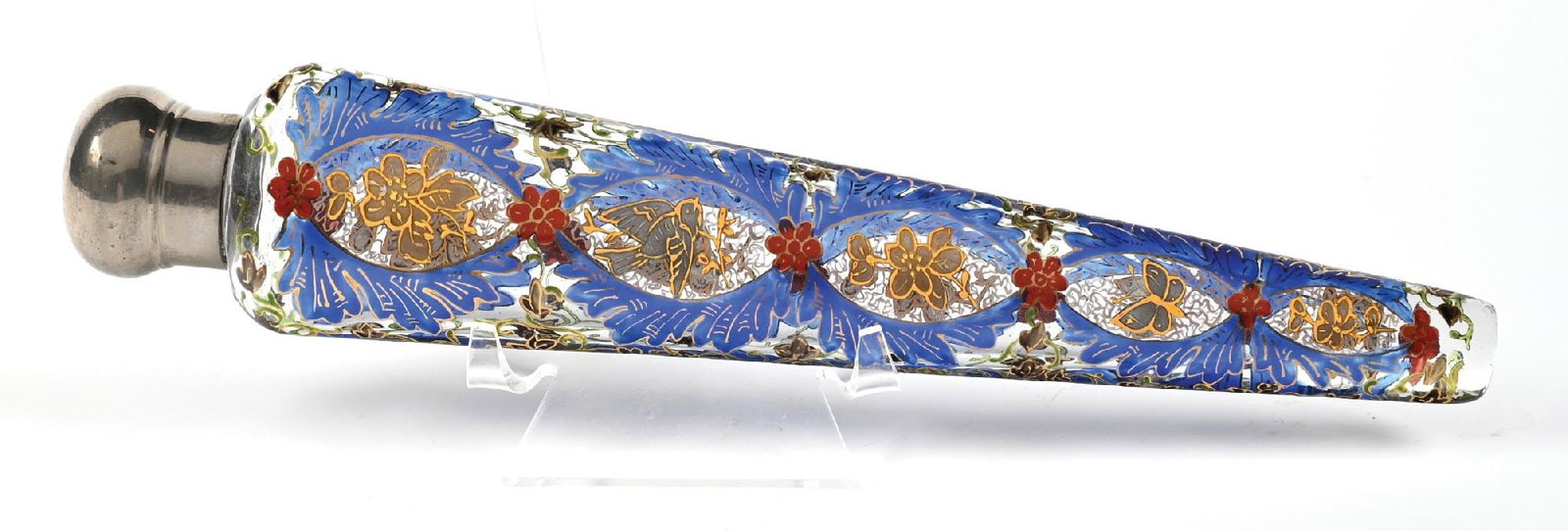 MOSER/HARRACH CLEAR ICICLE-SHAPED PERFUME BOTTLE WITH GOLD FOLIAGE (1 of 5)
