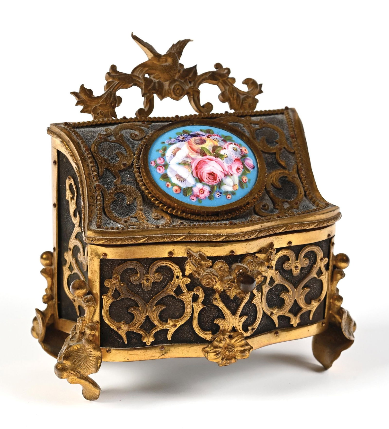 FRENCH GILD BRONZE & PORCELAIN PERFUME CASKET WITH 2 PERFUMES (1 of 5)
