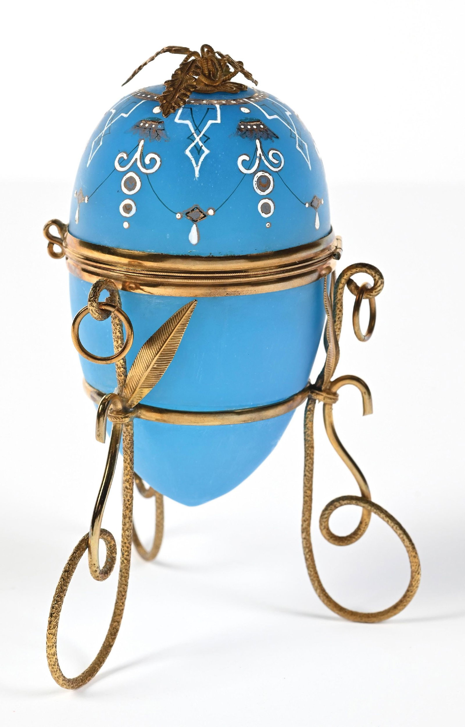 PALAIS ROYAL BLUE OPALINE GLASS EGG PERFUME CASKET ON STAND - 2