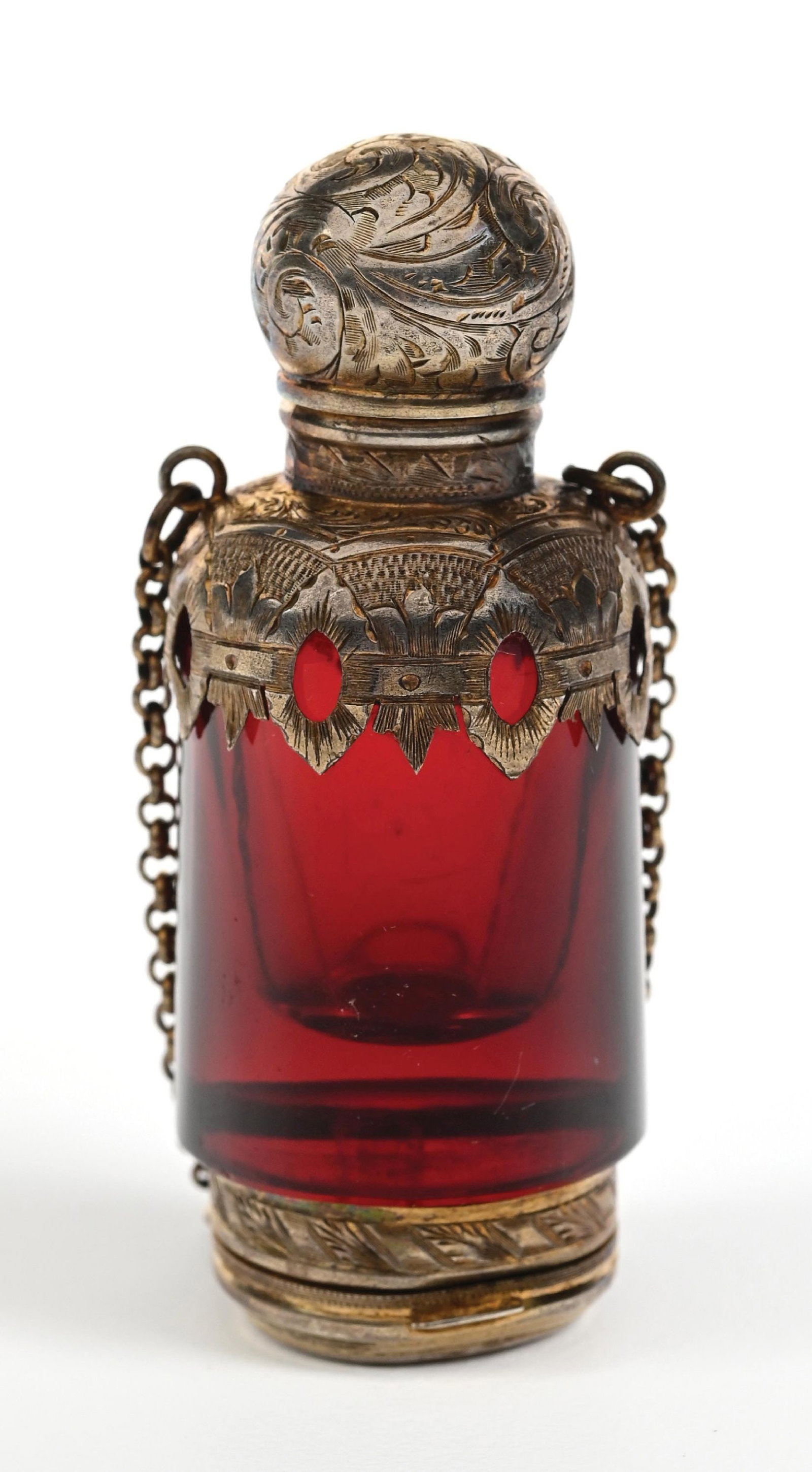 RUBY RED GLASS & SILVER GILT SCENT BOTTLE/VINAIGRETTE (1 of 5)