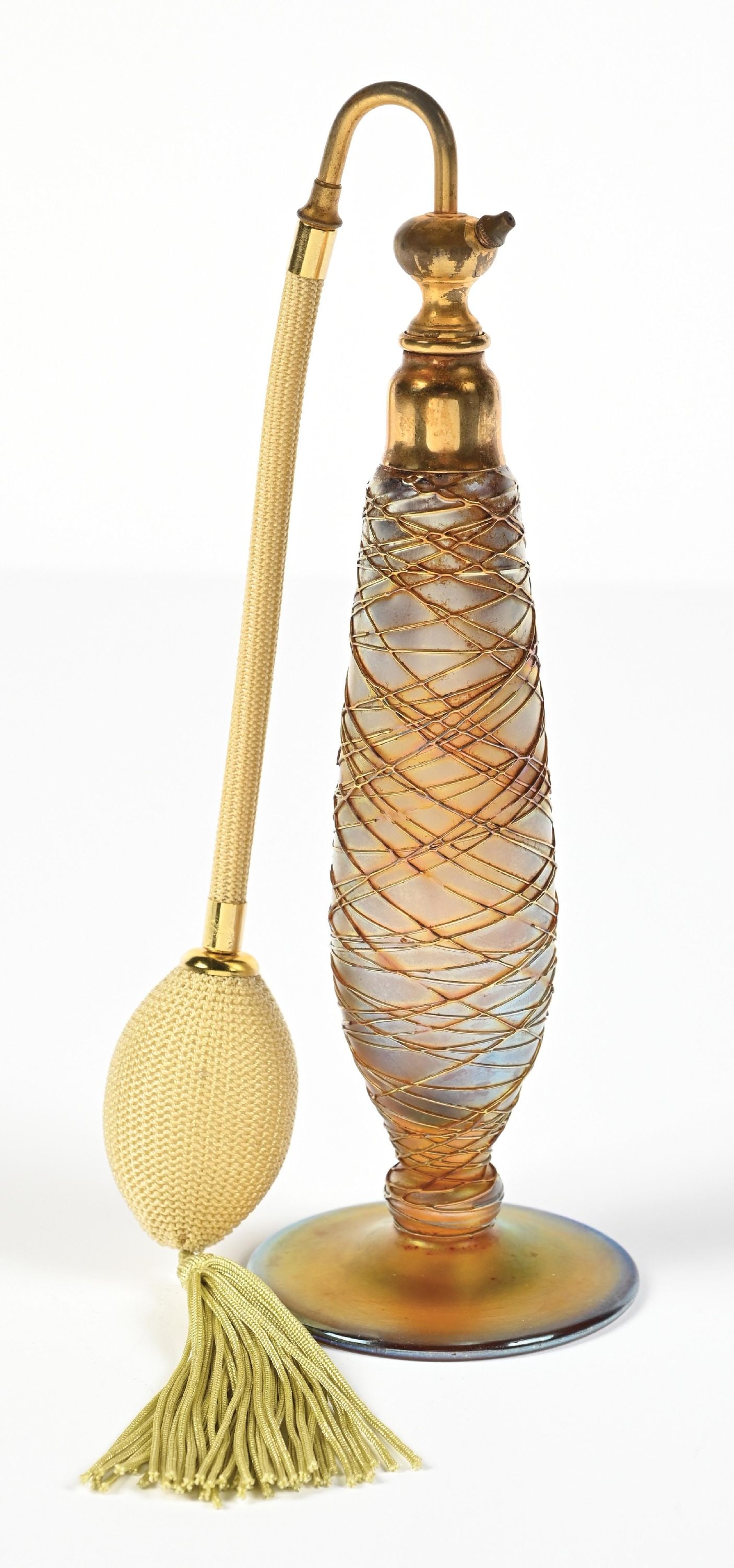 DURAND DEVILBISS AURENE GOLD IRIDESCENT THREADED BODY PERFUME ATOMIZER (1 of 5)